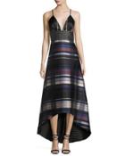 Sleeveless Ball Gown W/ Contrast Facing, Blue Pattern