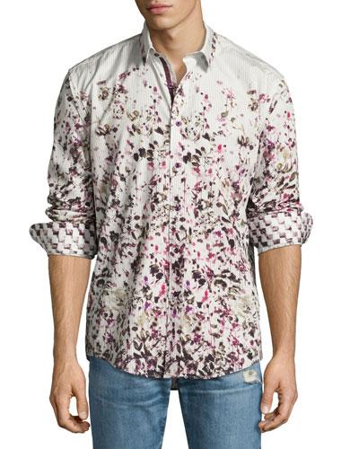 Printed Woven Sport Shirt, Burgundy
