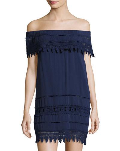 Off-the-shoulder Lace-trim Dress