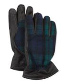 Leather & Plaid Wool-blend Tech Gloves