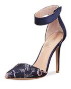 Pointer Floral Jacquard Ankle-strap Pump
