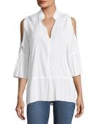 Nerine Cold-shoulder Stretch Top, White