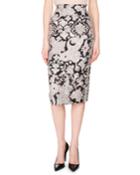 Norley Brocade Fil Coup&eacute; Pencil Skirt, Pink/black