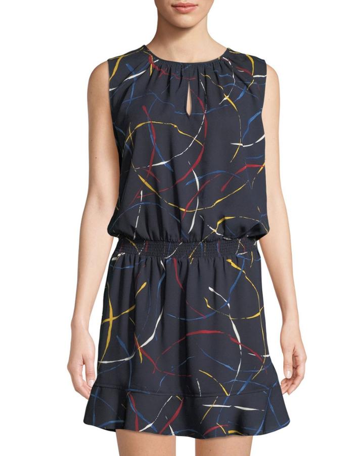 Zealana Split-neck Sleeveless Mini Dress, Blue