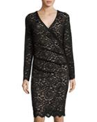 Lace Long-sleeve V-neck Dress, Black