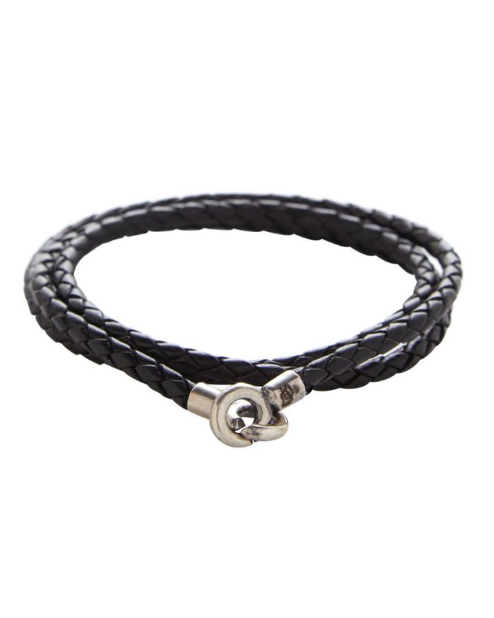 Men's Braided Leather Bracelet With Silver Clasp, Black