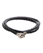 Men's Braided Leather Bracelet With Silver Clasp, Black
