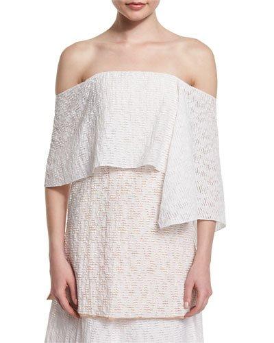 Off-the-shoulder Fold-over Tunic Blouse, Porcelain