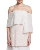 Off-the-shoulder Fold-over Tunic Blouse, Porcelain