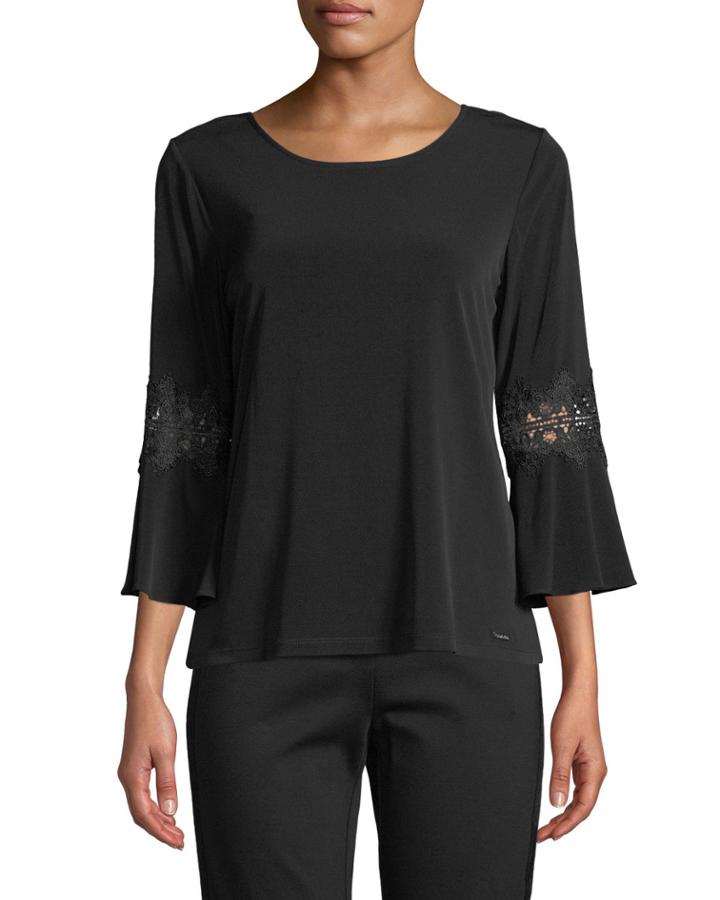 Bell-sleeve Lace-trim Blouse