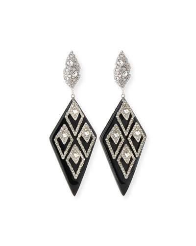 Spiked Lattice Crystal Drop Earrings, Black