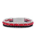 Men's Three-row Stainless Steel & Leather Cable Bracelet, Red/black
