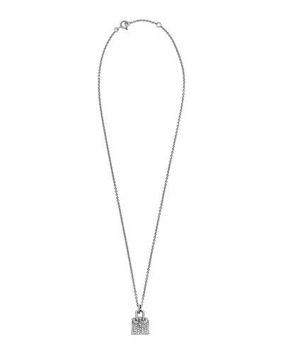 18k White Gold Birkin Bag Pendant Necklace W/ Diamonds
