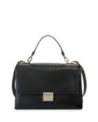 Lock Flap-top Large Leather Satchel Bag, Nero