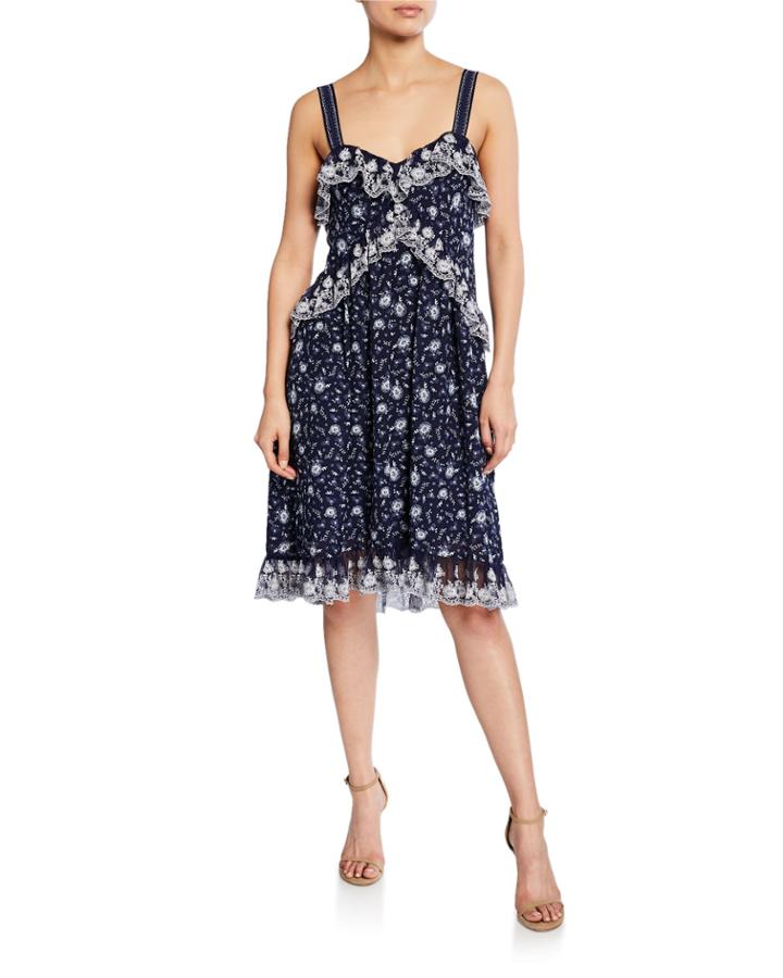 Floral-print Ruffle Crepeon Dress