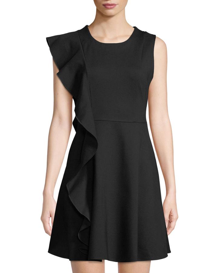 Asymmetric Ruffled Fit-&-flare Dress