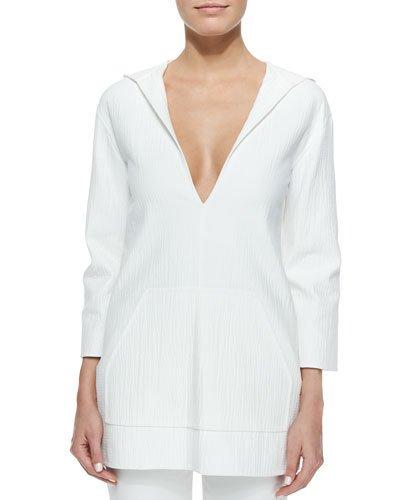 Hooded Deep V-neck Tunic, Optic White