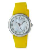 36mm Mother-of-pearl Round Watch W/ Crystals, Yellow