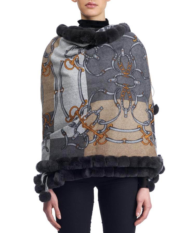 Double-face Cashmere Chain Stole With Rex Rabbit Trim