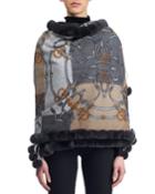 Double-face Cashmere Chain Stole With Rex Rabbit Trim