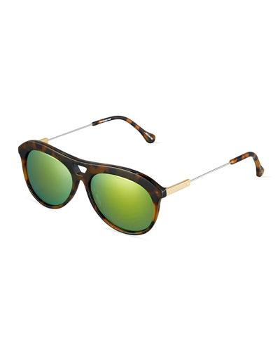 Houston Havana Mirrored Aviator Combo Sunglasses, Tortoise/green