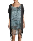 Tie-dye Macrame Easy Coverup Poncho, Blue