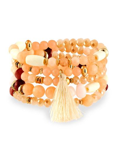 Beaded Stone Stretch Bracelet, Peach/cream