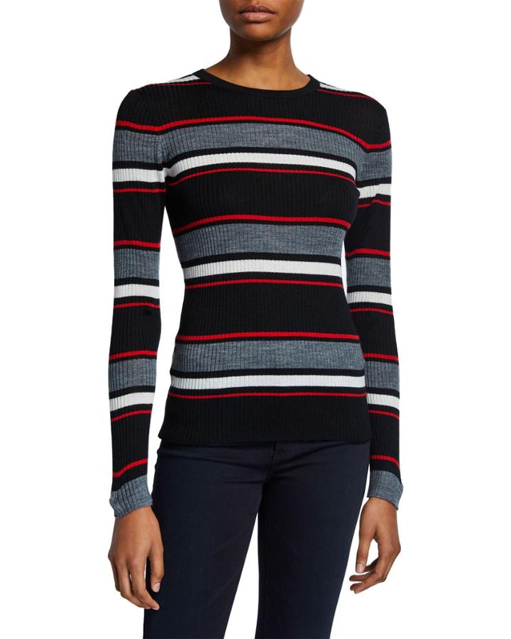 Panel Stripe Crewneck Long-sleeve Top