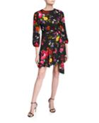 Mina Puff-sleeve Godet Dress With Belt