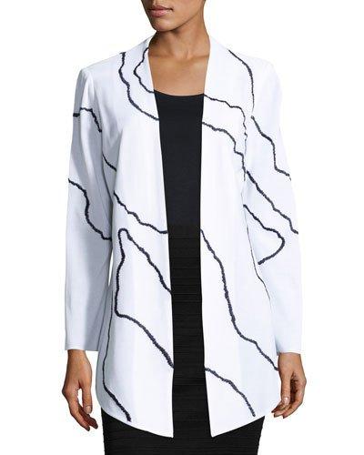 Contrast-pattern Knit Jacket, White/black