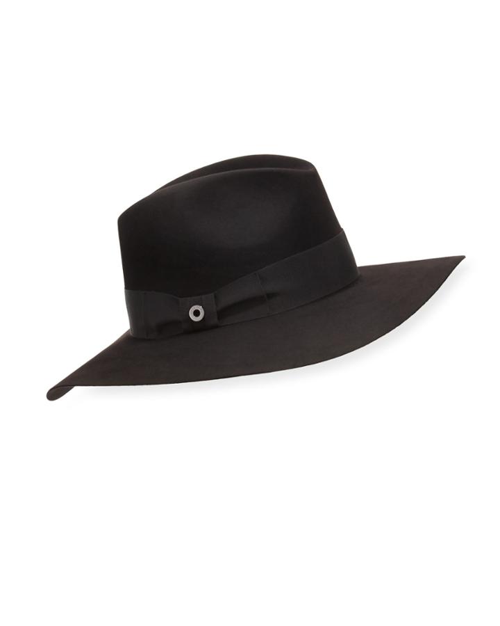 Kim Velvet Felt Floppy Hat, Black