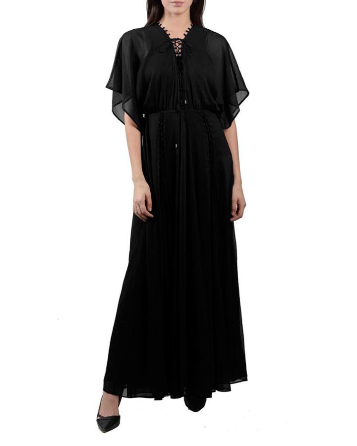 Lace-up Maxi Dress With Flutter