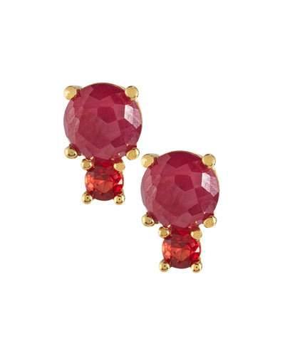 18k Lollipop 2-stone Post Earrings, Red/orange