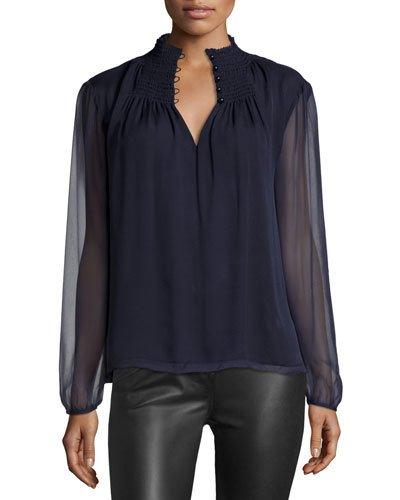 Aleni Silk Ruffle-neck Blouse
