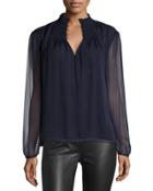 Aleni Silk Ruffle-neck Blouse