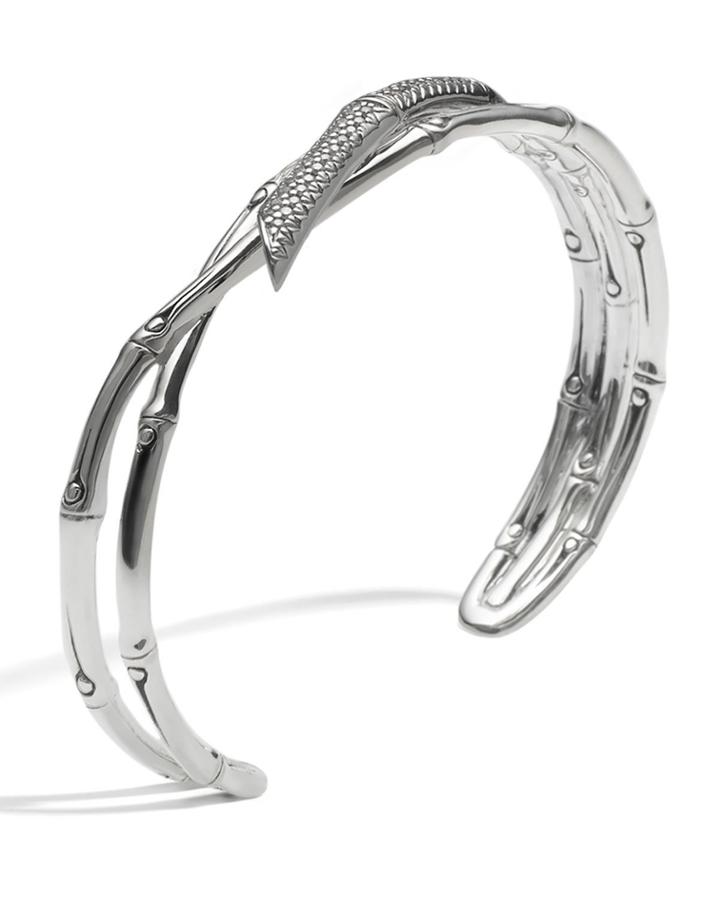 Bamboo Silver Narrow Squeeze Cuff With Diamonds
