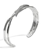 Bamboo Silver Narrow Squeeze Cuff With Diamonds