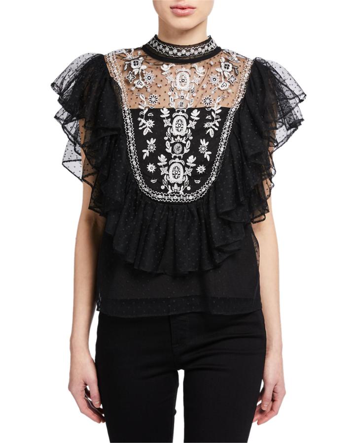 Embroidered Tulle Top