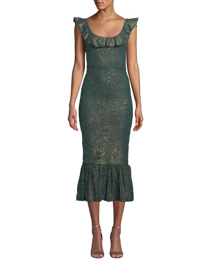 Metallic Scoop-neck Flounce-hem Dress