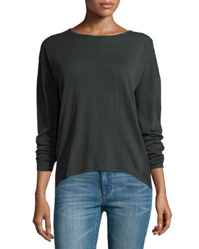 Ribbed-back Dropped-sleeve Sweater, Forest
