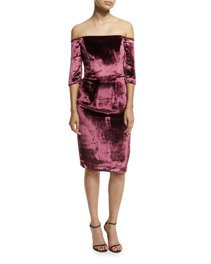 Slim Off-the-shoulder Panne Velvet Cocktail Dress