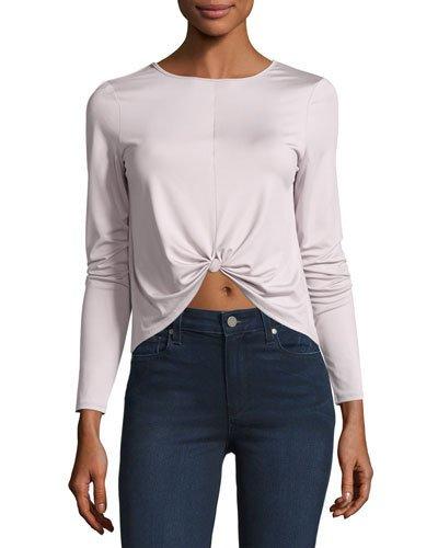 Long-sleeve Knot-front Tee, Pink