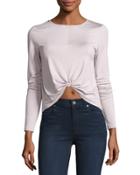 Long-sleeve Knot-front Tee, Pink