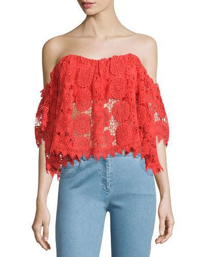 Amelia Lace Off-the-shoulder Blouse, Cayenne