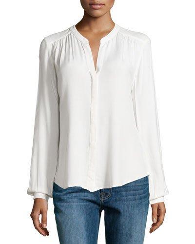 Long-sleeve Gathered Blouse, Gardenia