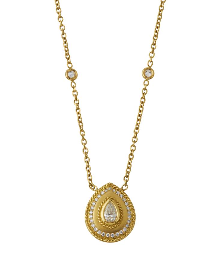 18k Small Diamond Pear & Pave Pendant Necklace
