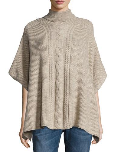 Turtleneck Asymmetric Woven Poncho