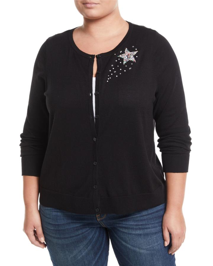 Star-sequin Button-front Cardigan,