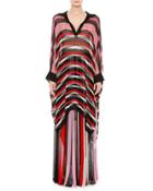 Long-sleeve Striped Poncho, Pink/red/black/white