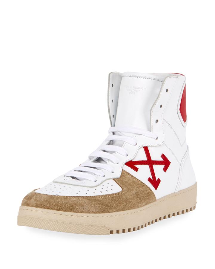Men's 70s Leather & Suede High-top Sneakers, White/red